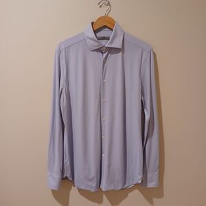 Corneliani Bi-Elastic Tech Fabric Button Front Shirt Blue Micro Print Sz 16.5/42